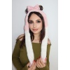 Pembe Ve Beyaz Renk Kurdele Figürlü Kulak Korumalı Çocuk Atkı
