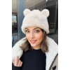 Krem Renk Ayıcık Kulaklı Peluş Şapka