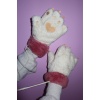 Krem Ve Pembe Renk Pati Figürlü Askılı Peluş Eldiven