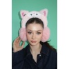 Açık Pembe Renk Kedi Figürlü Peluş Kulaklık