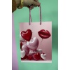 Pembe Renk Kalp Ve Dudak Figürlü Karton Çanta