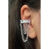 Gümüş Renk Taş Detaylı Sallantılı Ear Cuff (Tek)