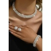 Gümüş Renk Taşlı Küpe/Kolye/Bileklik VİP Set