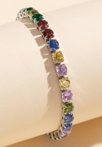 Gümüş Renk Renkli Taş Detaylı Su Yolu Bileklik