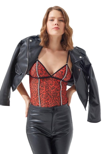 Transparan Desenli Ayarlanabilir Askılı Taşlı Bodysuit CH1030