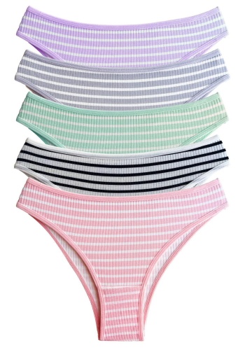 Kadın Pamuklu ve Likrali Fitilli Kaşkorse Çizgi Desenli Kadın Brezilya Külot CH6183