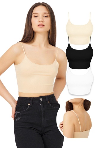 Ayarlanabilir İnce Askılı Lazer Kesim Kadın Crop Büstiyer CH1752