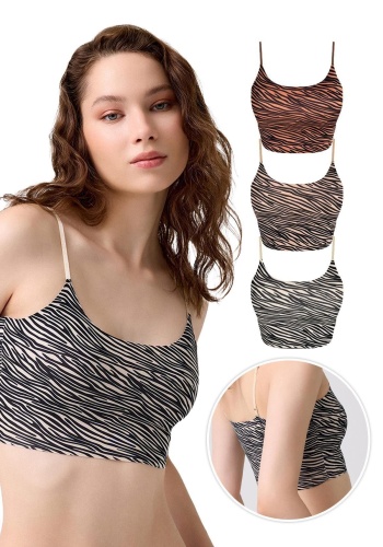 Desenli Lazer Kesim İnce Askılı Crop Top CH1760