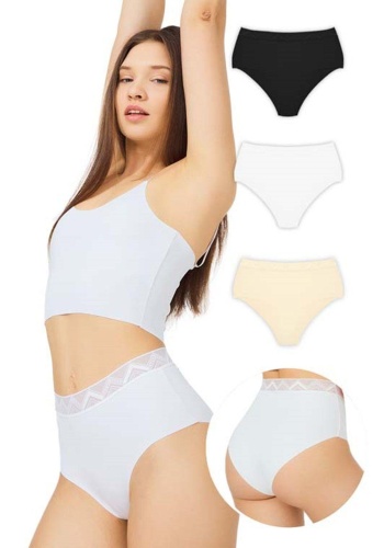 Desenli Lastikli Yüksek Bel Lazer Kesim Kadın Bikini Külot CH4039