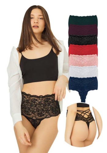 Dantelli Lastik Detaylı Yüksek Bel Kadın Tanga Külot CH6019