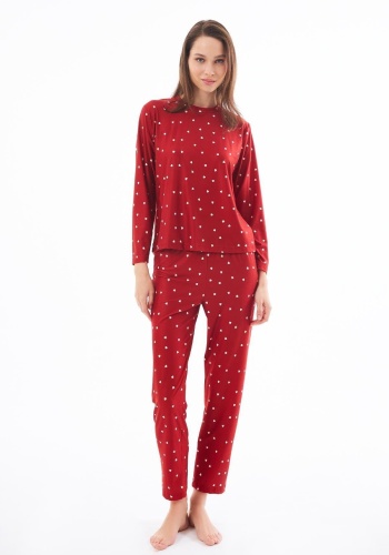 Desenli Yumuşak Dokulu Uzun Kollu Bisiklet Yaka Pijama Takımı CH1520