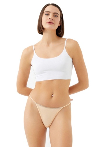 Mikro Saten Ön ve Arka Taş Detaylı Kadın String Külot CH6119