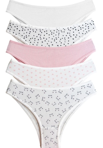 Kadın Pamuklu ve Likrali Fitilli Kaşkorse Desenli Kadın Brezilya Külot CH6181