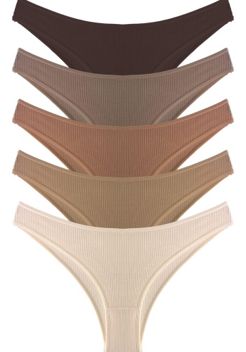 Kadın Pamuklu ve Likralı Fitilli Kaşkorse Brezilya Külot 5li Paket CH6170