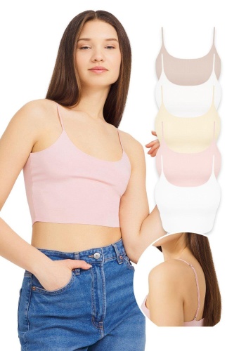 Ayarlanabilir İnce Askılı Lazer Kesim Kadın Crop Büstiyer CH1752