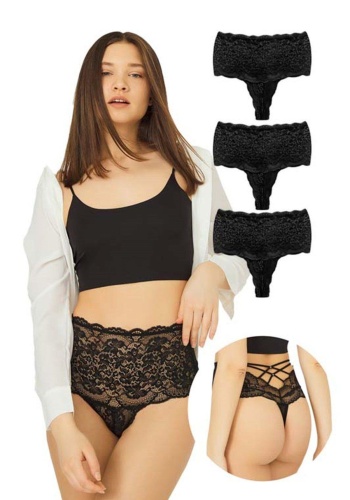 Dantelli Lastik Detaylı Yüksek Bel Kadın Tanga Külot CH6019