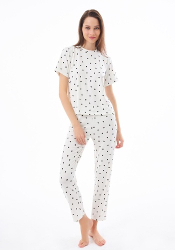 Desenli Yumuşak Dokulu Kısa Kollu Bisiklet Yaka Pijama Takımı CH1519