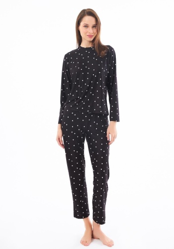 Desenli Yumuşak Dokulu Uzun Kollu Bisiklet Yaka Pijama Takımı CH1520