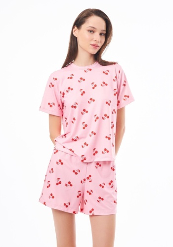 Desenli Yumuşak Dokulu Uzun Kollu Bisiklet Yaka Şortlu Pijama Takımı CH1521