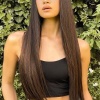 Isıya Dayanıklı Yarımay Çıt Çıt Saç - 2h6 - Kahverengi Balyaj - Düz - 60 Cm - 110 Gr
