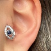 Gümüş Renk Göz Figürlü Taş Detaylı Cerrahi Çelik Halka Tragus/Kıkırdak Küpe/Piercing (Tek)