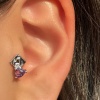 Gümüş Renk Taş Detaylı Çelik Tragus/Kıkırdak Küpe/Piercing (Tek)