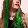 Yeşil Renk Simli Yan Postiş Hair Tinsel Shiny Hair (50 Cm)