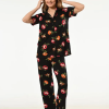 Taffy Viskon Kadın Düğmeli Gömlek Yaka Siyah Pijama Takımı