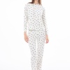 Desenli Yumuşak Dokulu Uzun Kollu Bisiklet Yaka Pijama Takımı CH1520