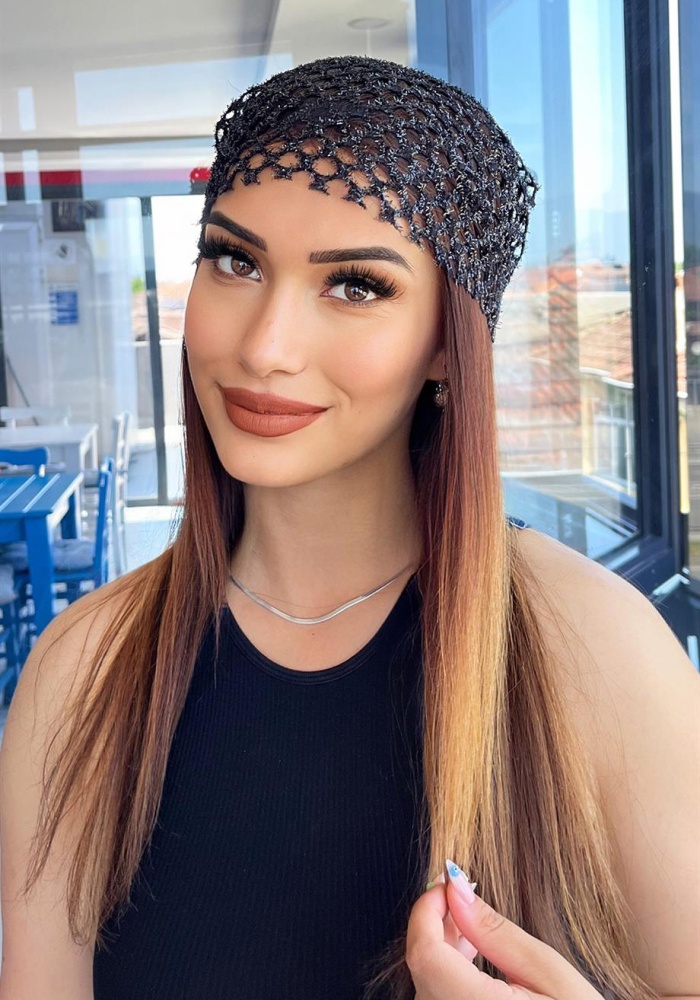 Siyah Renk Simli Fular