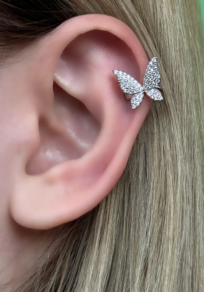 Gümüş Renk Kelebek Figürlü Ear Cuff (Tek)