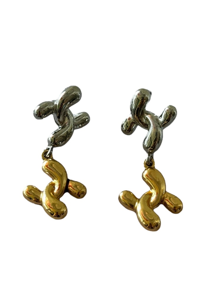Gümüş Ve Altın Renk Metal Küpe (Çift)