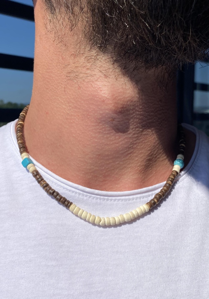 Kahverengi Ve Krem Renk Boncuk Detaylı Erkek Kolye