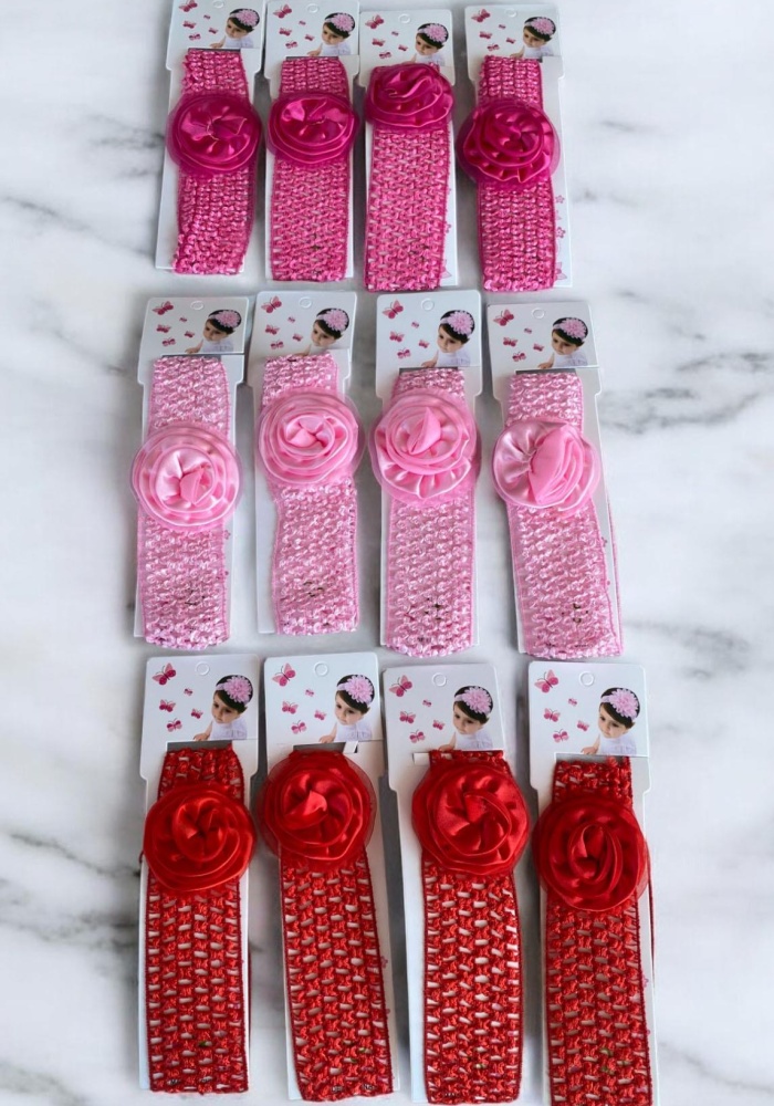 12li Karışık Renk Gül Figürlü Saç Bandı Set