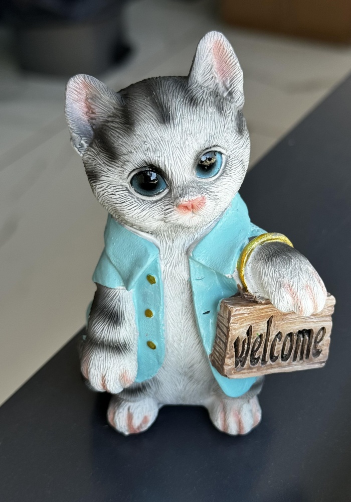 Orta Boy Süs Eşyası Kedi Figürlü Hoşgeldin Yazılı Biblo