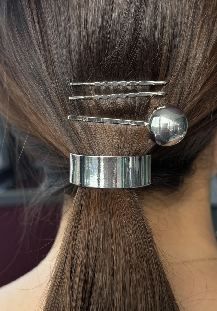 Gümüş Renk Lastik Ve Tel Toka Set