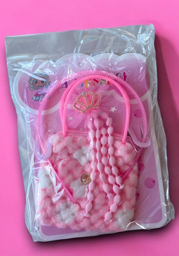 Pembe Renk Çocuk Toka Çanta Taç Set