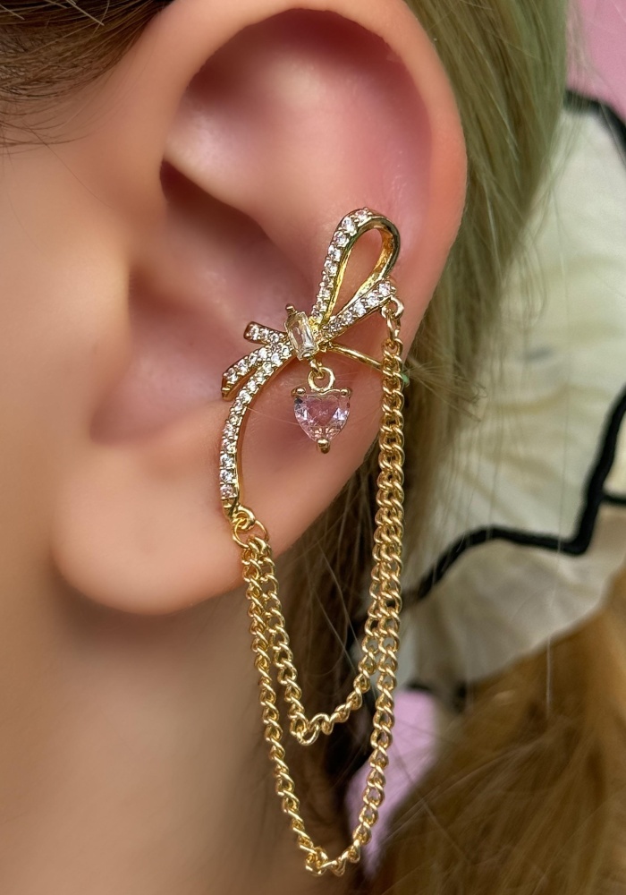 Altın Renk Kurdele Figürlü Taşlı Ear Cuff (Tek)