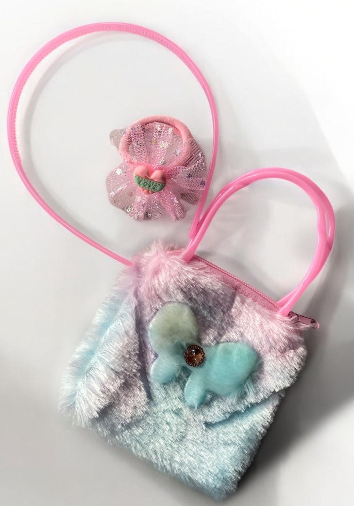 Pembe Renk Çanta/Taç/Havlu Toka Set