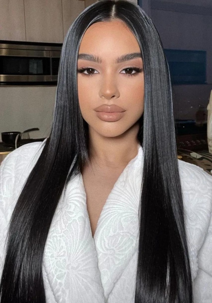 Isıya Dayanıklı Yarımay Çıt Çıt Saç - 1B - Siyah - Düz - 60 Cm - 110 Gr