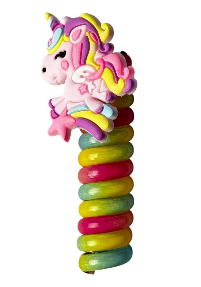 Pembe Renk Unicorn Figürlü Yaylı Spiral Toka