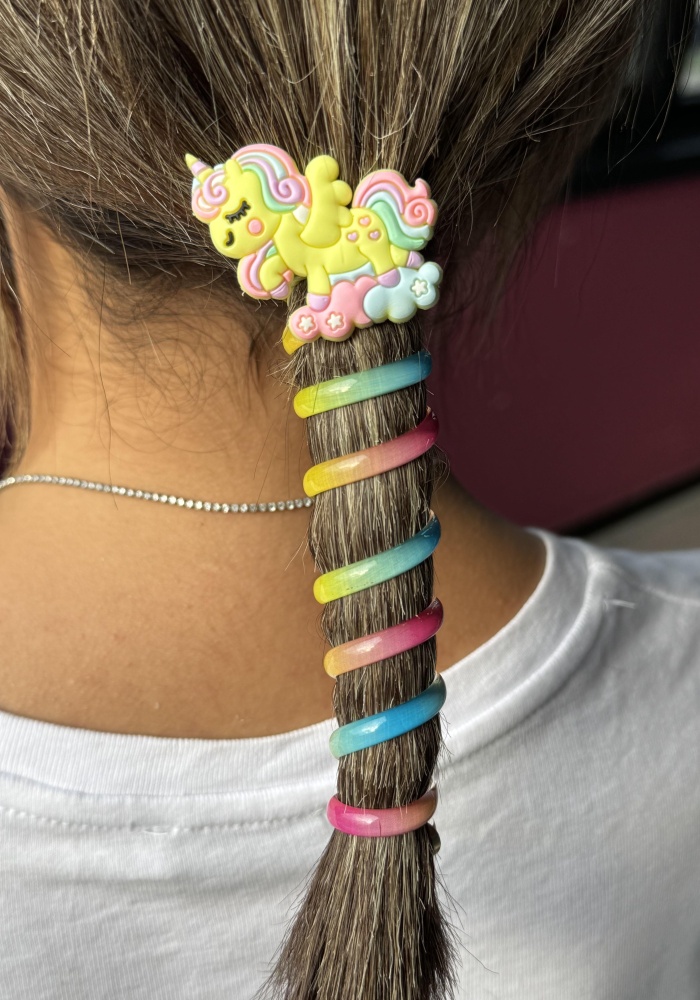 Sarı Renk Unicorn Figürlü Yaylı Spiral Toka
