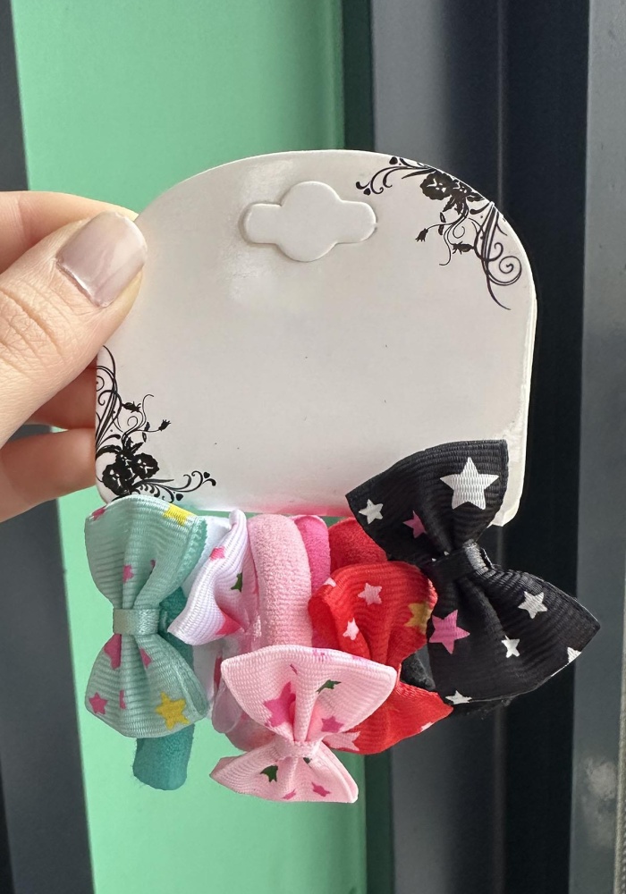6lı Karışık Renk Kurdele Figürlü Lastik Toka Set