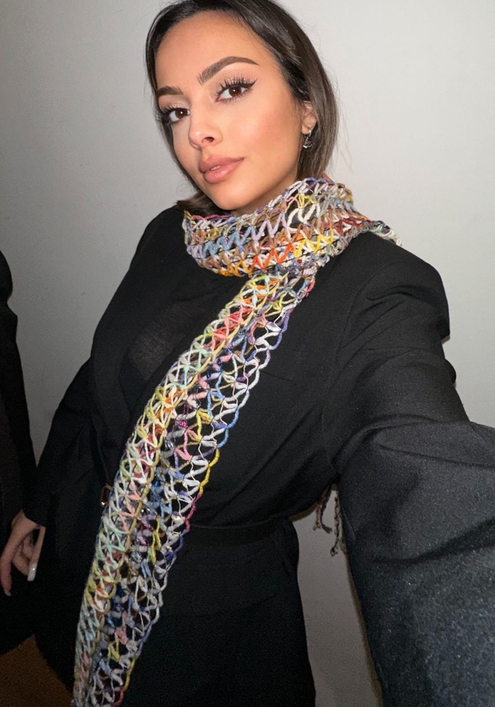 Karışık Renk Örgü Detaylı Şal