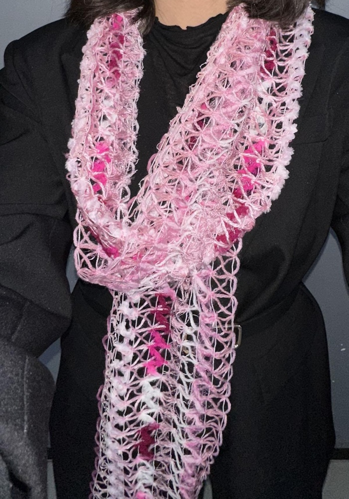 Pembe Renk Örgü Detaylı Şal