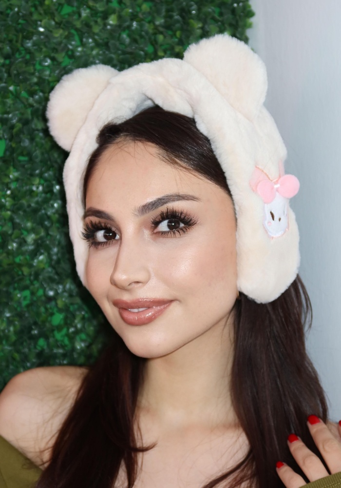 Krem Renk Tavşan Figürlü Peluş Çocuk Kulaklık
