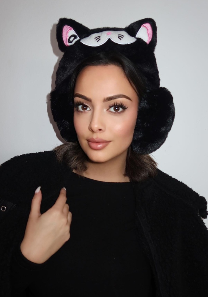 Siyah Renk Kedi Figürlü Peluş Kulaklık