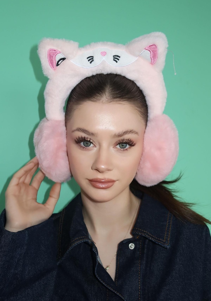 Açık Pembe Renk Kedi Figürlü Peluş Kulaklık