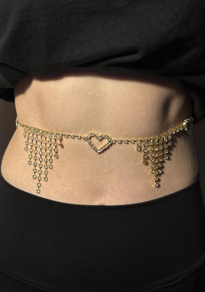 Altın Renk Taş Detaylı Tasarım Bel Zinciri/Vücut Aksesuar