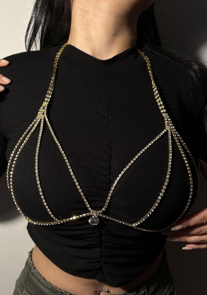 Altın Renk Taşlı Bikini Üstü/ Vücut Aksesuarı